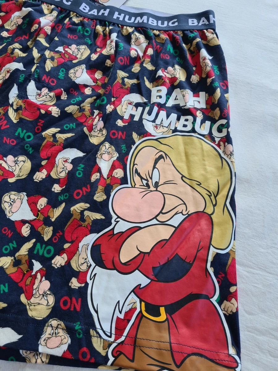 Disney Grumpy XMAS Bah Humbug Mens Printed Cotton Boxer Sleep Shorts Size S  New