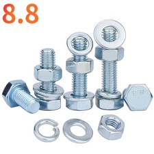 Hexagon Head Set Screws Zinc Plating Fully Threaded Metric Bolts Nuts + Washers