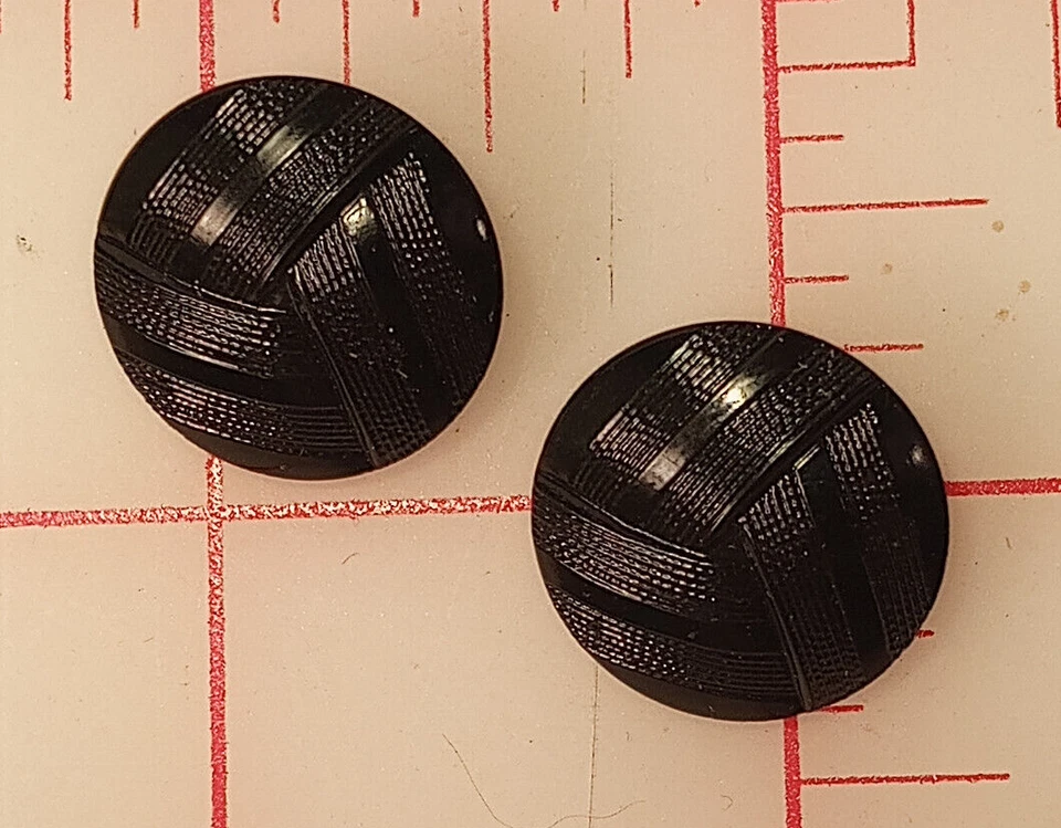 12 Vintage SM Czech Glass Shank Button Black Folded Texture Design 1/2" 14mm #19 - Image 2 of 4