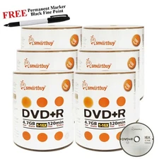 600 Smartbuy 16X DVD+R 4.7GB Logo Data Video Blank Disc + Black Permanent Marker