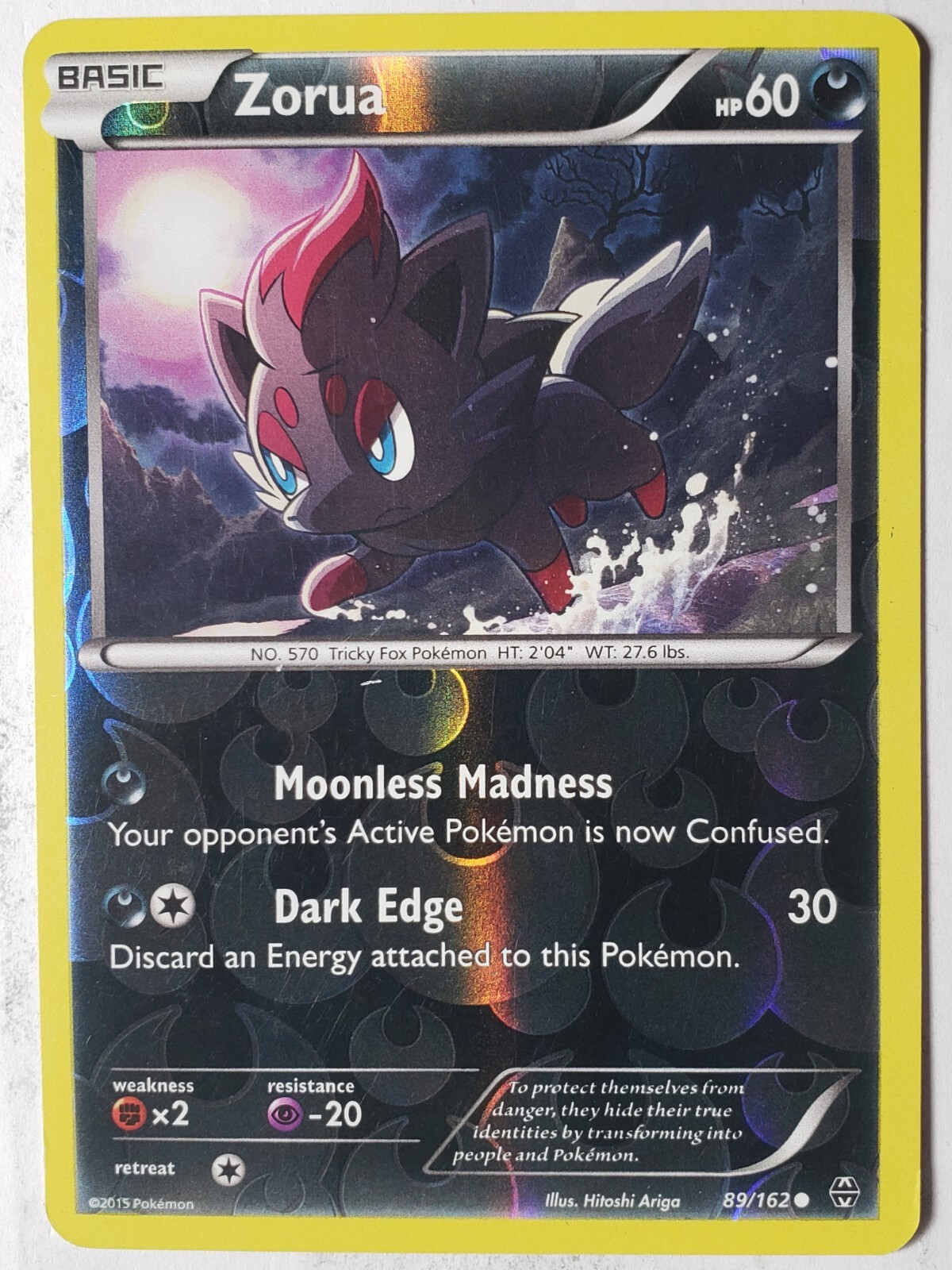 REVERSE HOLO Zorua 89/162 VLP - XY Breakthrough Pokemon Card - Hitoshi Ariga Art