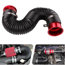 Universal 3in Flexible Car Cold Air Intake Hose Filter Pipe Telescopic Tube Kit