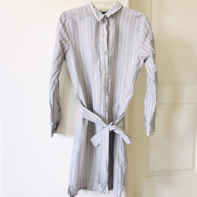 Tommy Hilfiger Striped Belted Shirt Dress Women's Size Sand