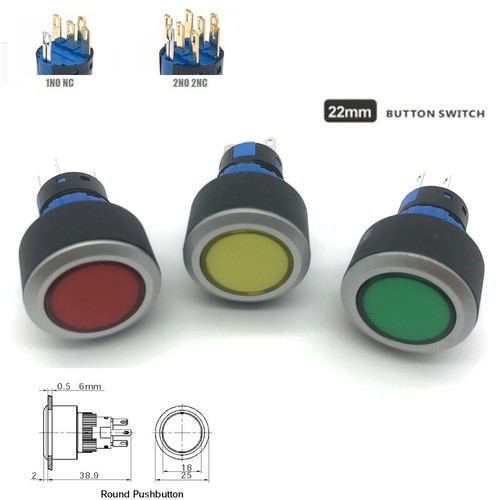  22mm 1NO 1NC/2NO 2NC 250V LED beleuchtet rund Kunststoff Drucktaster Schalter ROHS - Bild 1 von 13