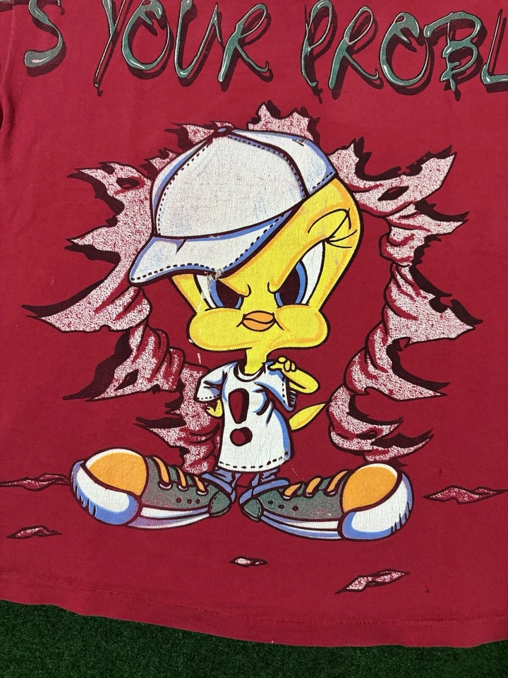 Vintage 1996 Looney Tunes Tweety Bird What’s Your Problem T-Shirt XL Streetwear - Imagem 2 de 4