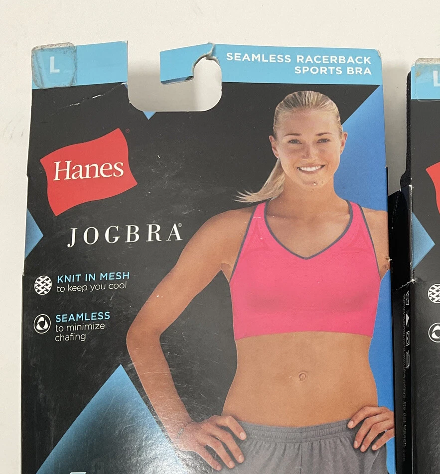 Lot of 2 Hanes Jogbra Seamless Racerback Sports Bras Black Sz L