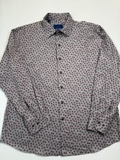 David Donahue Shirt Mens XL 2XL Size 18 Gray Floral Fusion Stretch Button Logo