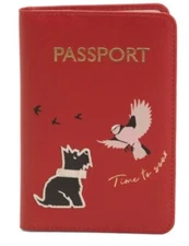 NWT $68 Radley London Time To Soar Scottie Red Leather Passport Cover Anti-Theft