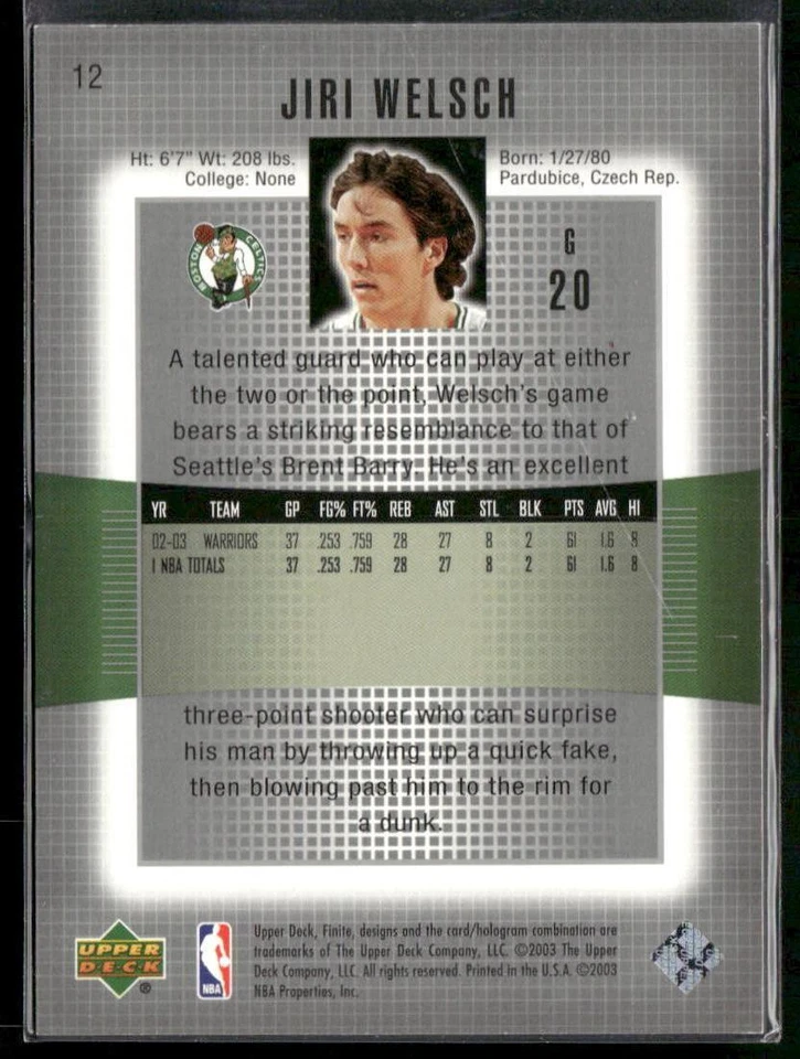 2003-04 Upper Deck Finite #12 Jiri Welsch #/1999 - Image 2 of 2