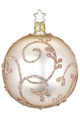Inge-Glas Ball 8cm Rococo Champagne Matte 21315T008 German Glass Christmas Orn