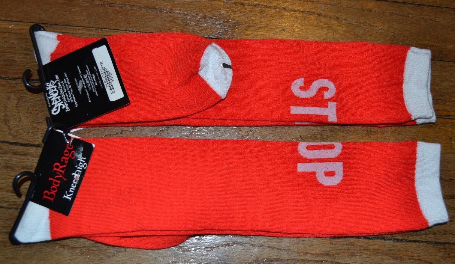Body Rage Knee High Socks RED STOP Sock Size 9-11 New with Tags | eBay