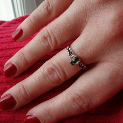 Silver rings with natural Czech Moldavites and garnets 925, 22K - Picture 29 of 54