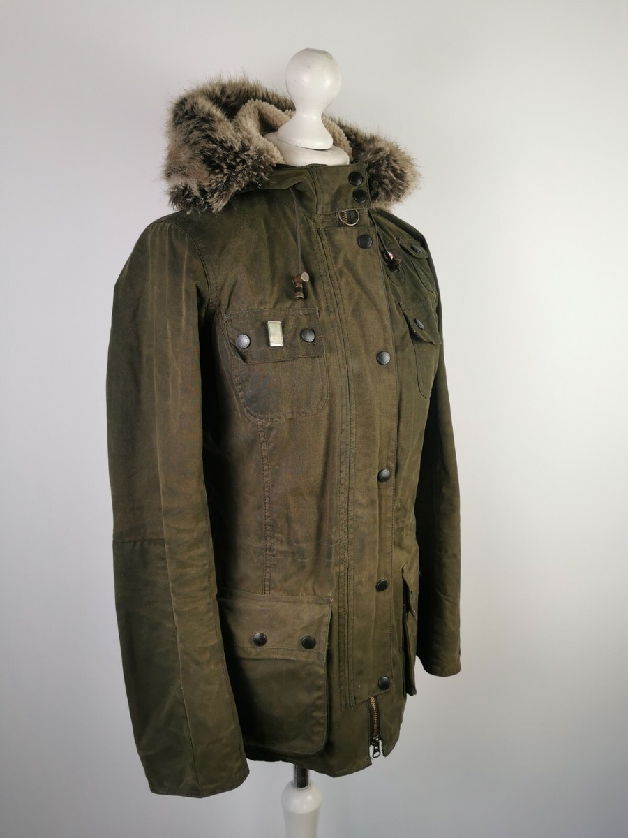 K8 BARBOUR LADIES BRIGHTON FUR LINED HOODED PARKA WAX JACKET, UK - Main Image