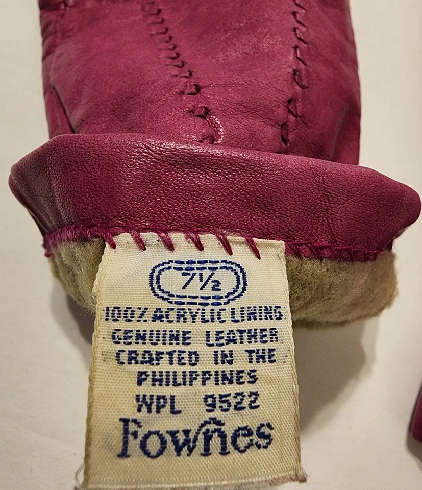 Guantes de cuero magenta Fownes vintage usados para mujer, talla 7,5 Foto 4 de 4