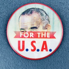 Vintage LBJ Lyndon Johnson For The USA Lenticular Flasher Button Pin 3" VARI-VUE