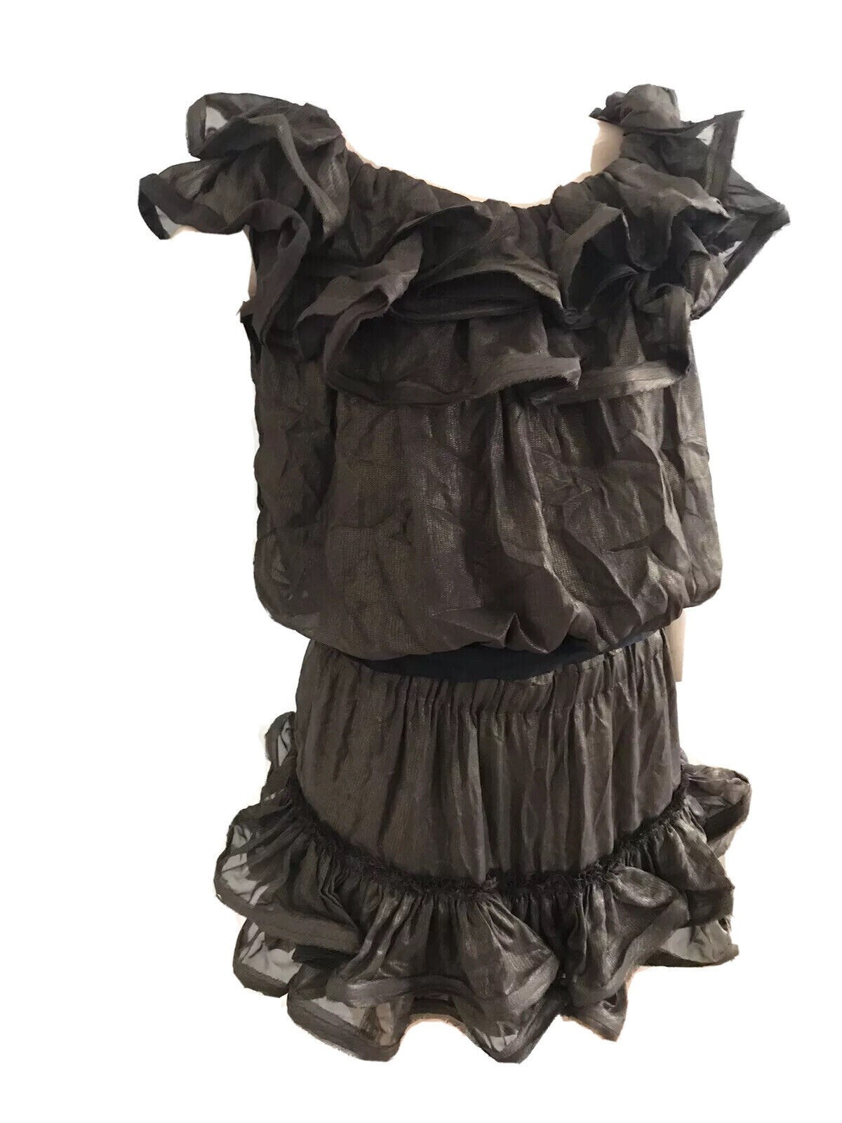 LANVIN H&M BROWN SHIMMER RUFFLE PARTY MINI DRESS UK 8 EU 34 US 4 SMALL BNWT RARE