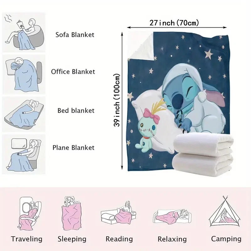 Disney Stitch Fleece Blanket, Stitch Comfortable Flannel Blanket Sherpa