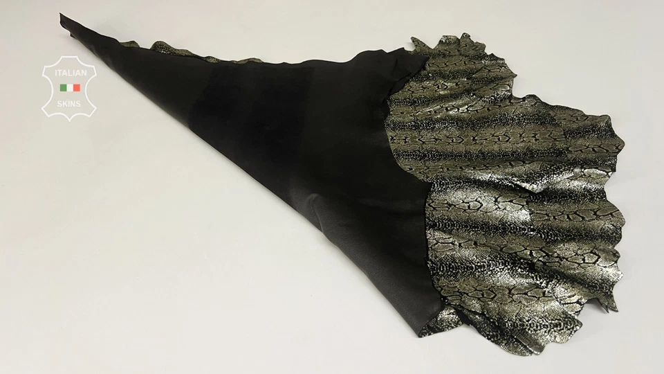 METALLIC LIGHT GOLD SNAKE PRINT On Soft Goat Leather 2 skins 10+sqf 0.8mm #B7851 - Image 3 of 4