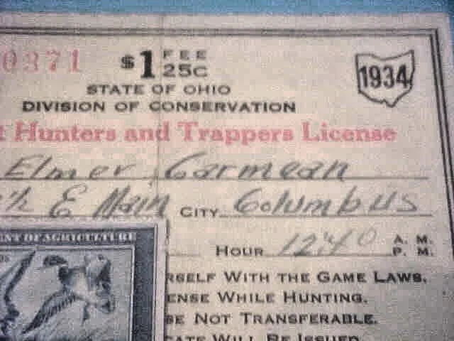 US Postage Stamp RW1 First Duck Stamp on 1934 Ohio Hunting License Unsigned N131 - Image 3 of 4