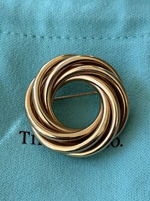 Tiffany & Co 14K Gold Spiral Twist Interlock Circle Braided Wreath Pin Brooch