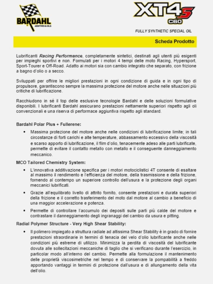 BARDAHL XT4-S 10W50 OLIO MOTORE MOTO STRADA HYPERNAKED RACING PISTA 10W50 3 LT - Immagine 3 di 4