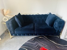 Luxury Blue Sofa Fabric Sofa with Gold Legs Living Room Furniture