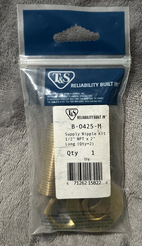 Supply Nipple Kit, 1/2โ Npt X 2โ Long (Qty=2) B-0425-M - T&S Brass