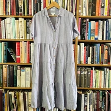 Cynthia Rowley 100% Linen Lavender Tiered A-line Button Down Shirt Dress, size M