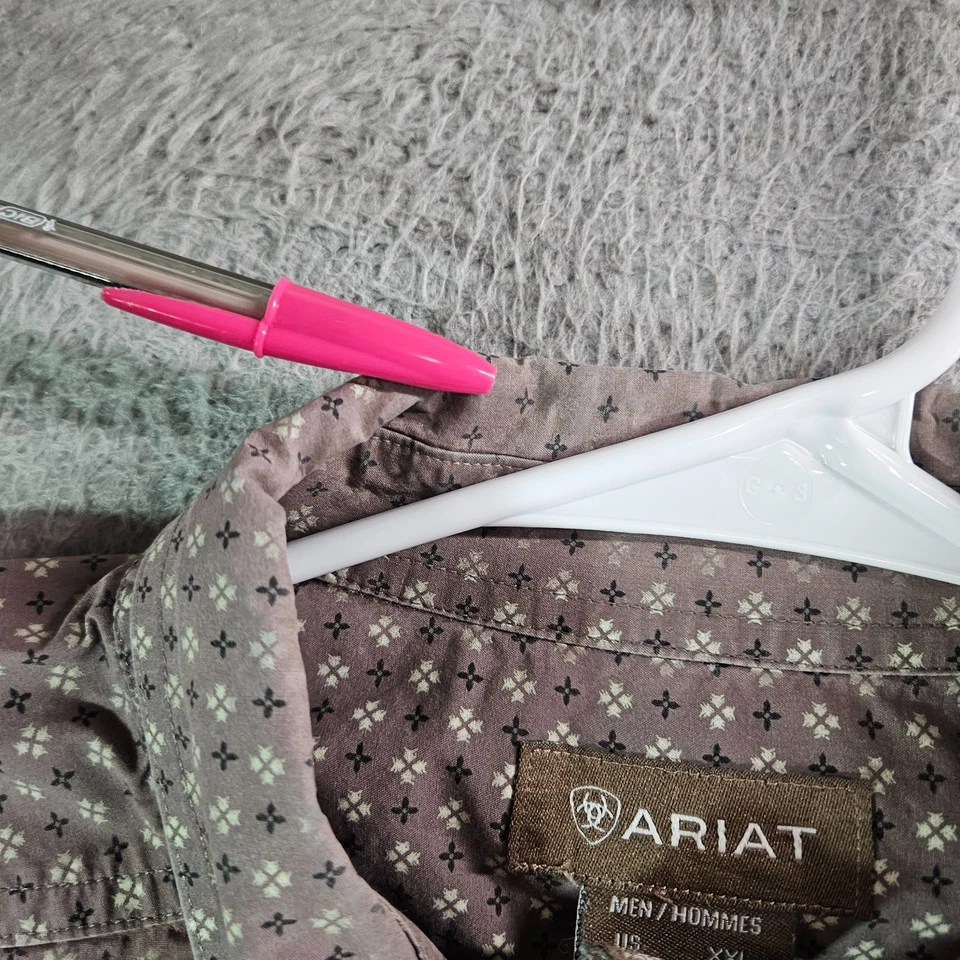 Ariat Shirt Men XXL Button Up Geometric Long Sleve Light Brown - Pls Read - Image 4 of 4