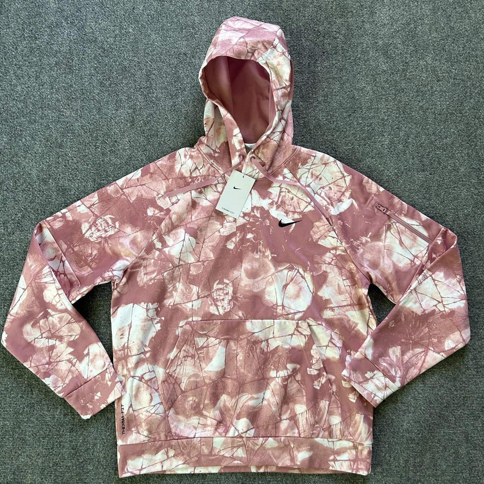 Nike Hoodie Mens Medium Pink Therma-FIT Training Pullover Camo Fleece Sweatshirt