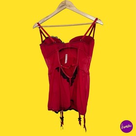 ANN SUMMERS Women's Lace Corset Basque, Red & Black, UK Large D-E | EU 42-44