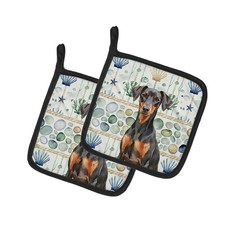 Caroline's Treasures German Pinscher Coastal Sea Glass Pair of Potholders