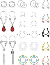 SCERRING Fake Nipple Ring Stainless Steel Non-Piercing Nipple Rings Clip on Nipp