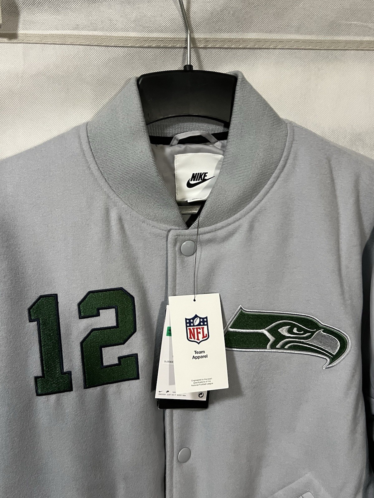 Nike Seattle Seahawks Rivalries NFL Collection Varsity Wool Leather Jacket 2XL image 5
