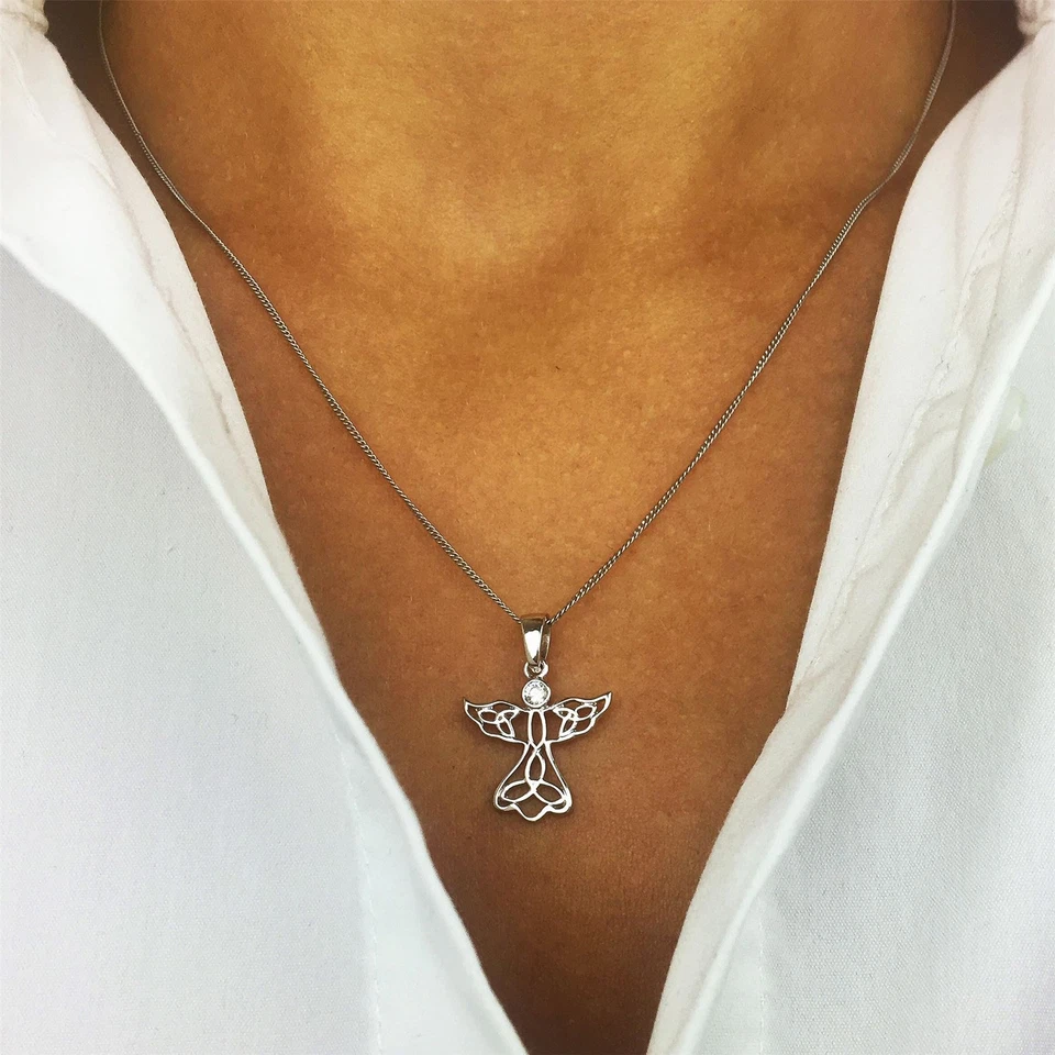 Silverly Collana Ciondolo Zirconi Cubici Angelo Ornato Argento Sterling .925 - Immagine 3 di 4