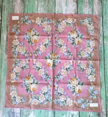 RALPH LAUREN Schal Baumwolle handgenähter Saum Vintage Rosen Korbgeflecht Muster