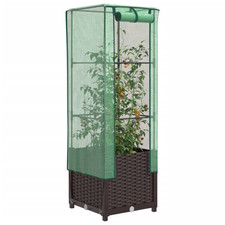 Raised Bed with Greenhouse Cover Brown PP Rattan Look 40x40x139 cm PE Net Sturdy