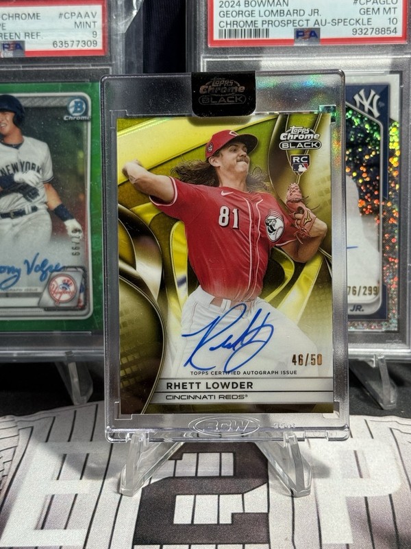 🔥 Rhett Lowder RC Auto 2025 Topps Chrome Black Gold Refractor 46/50 Reds 🔥