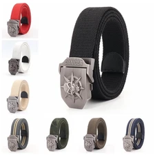 Man Skull Belt Buckle Canvas  Adjustable Military Waistband Big Tall Plus Belts