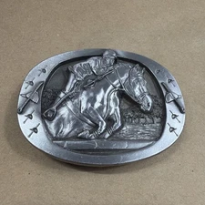 Vintage 1990 C+J Horse Racing Jockey Horse Riding Sport USA Belt Buckle