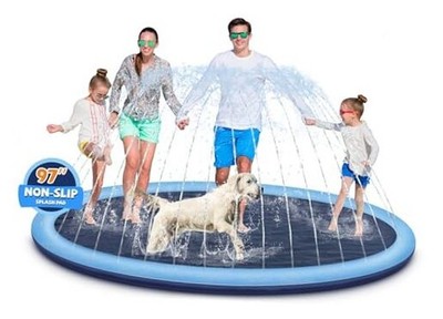Splash Pad for Kids and Dogs, 97'' Extra Large Splash 97 inches Diameter Blue