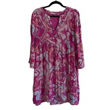 Sunny Leigh Pink/Turquoise Tie Dye Pleated Mini Dress Size M Long Sleeve Gypsy