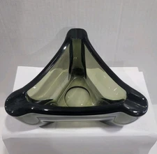 Vintage Viking Glass Triangle Cigar Ashtray Smoke Grey Manganese Glow  6"