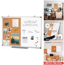 White Board Cork Board Combo 36 x 24 In Aluminum Frame Magnetic Dry Erase Wall