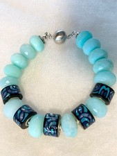 SS .925 BLUE PERUVIAN OPAL & MOP BRACELET WITH MAGNET fits 7-7.25”