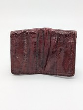 Genuine Eel Skin Leather Burgundy Small Folding Vintage Wallet Korea