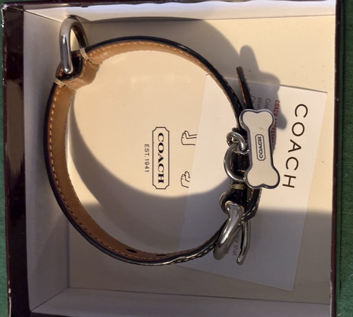 COACH LEATHER XS TOY DOG COLLAR BLACK BONE TAG EXCELLENT PRE OWNED ORIGINAL BOX