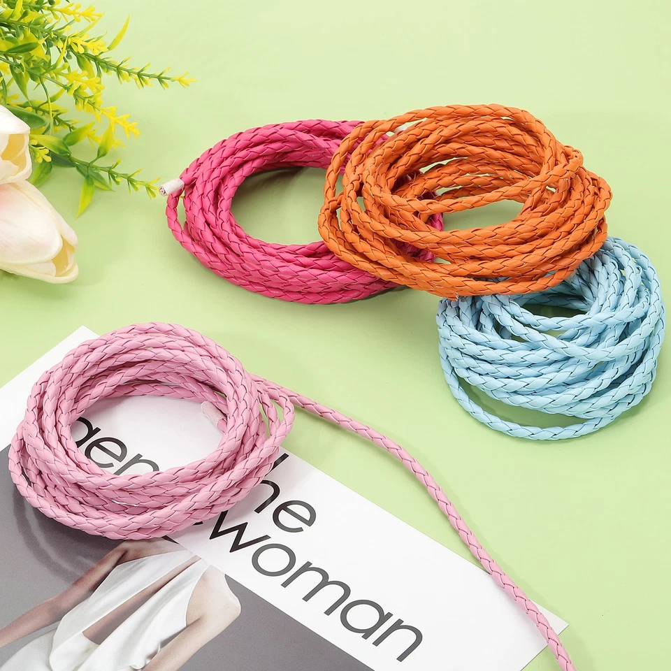 Braided Leather Cords, 6.6 Yard Strap with Cord Lock, 4mm Dia, Yellow Foto 4 de 4