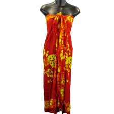 NWT Beach Sarongs Full Size Orange Yellow Tropical Hibiscus Indonesia 55x45 Inch