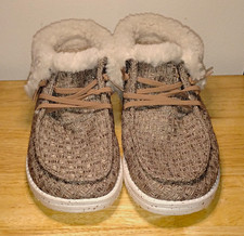 Hey Dude Wendy Fold Stitch Cozy Faux Fur Lined Lace-Up Bootie Womens 9 Brown